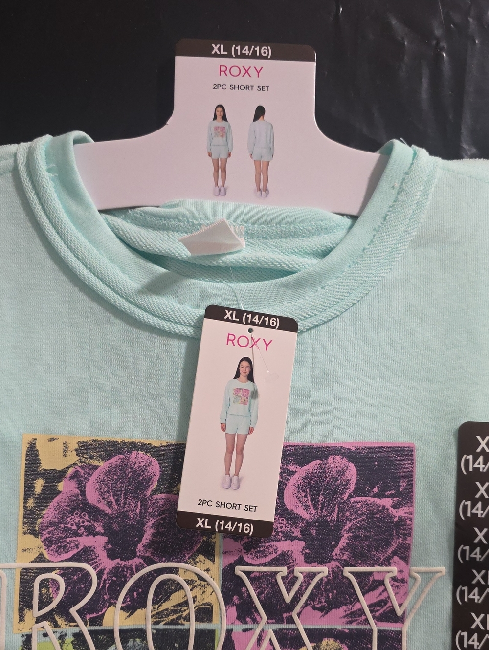 Roxy2 PC Mint Graphic Short Set with Pink Floral Print